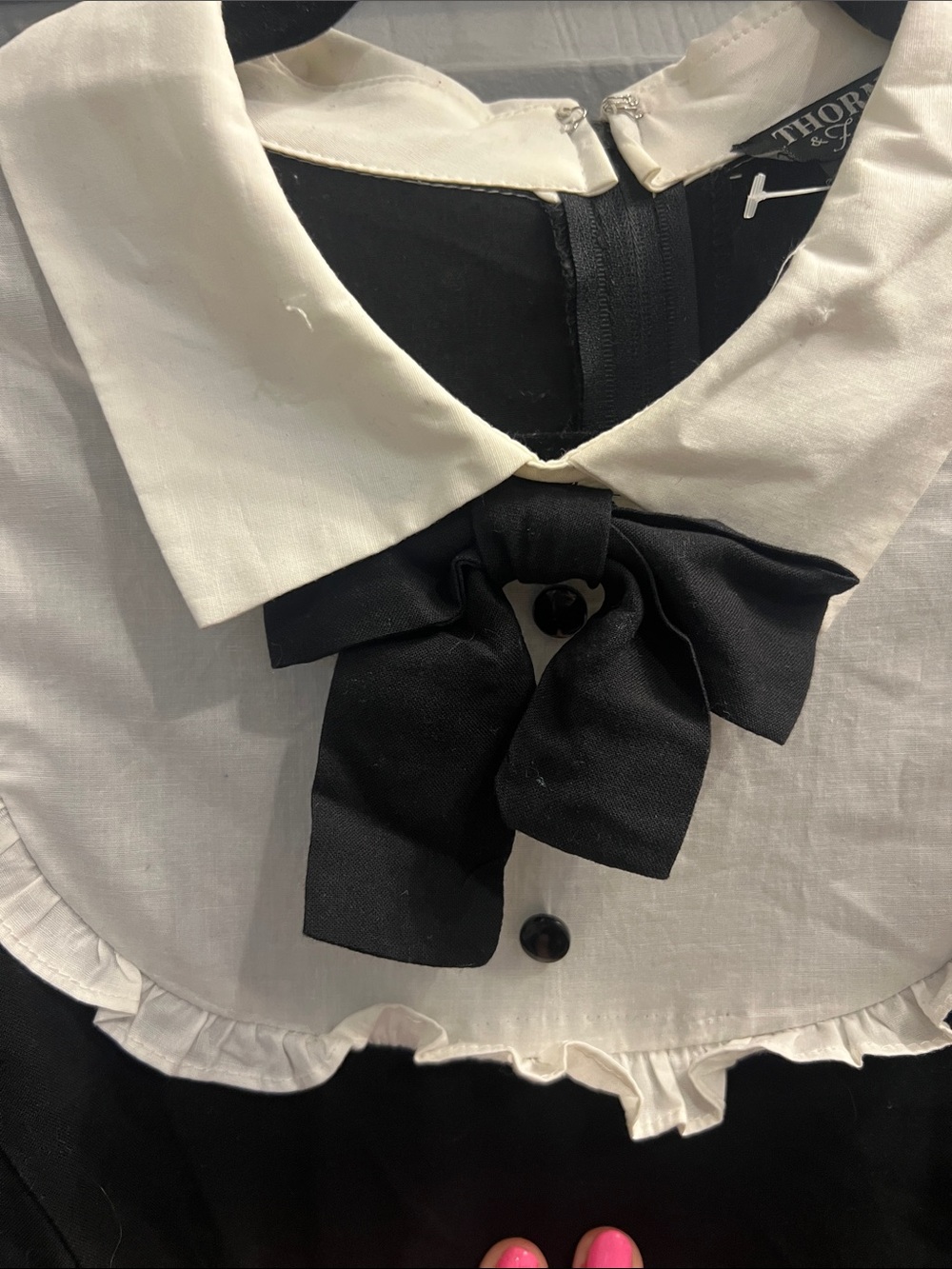 Black and White Contrast Midi Dress with Lace Trim - Picture 3 of 8
